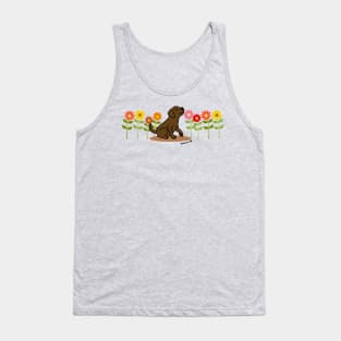 Chocolate Labrador and Flowers Tank Top